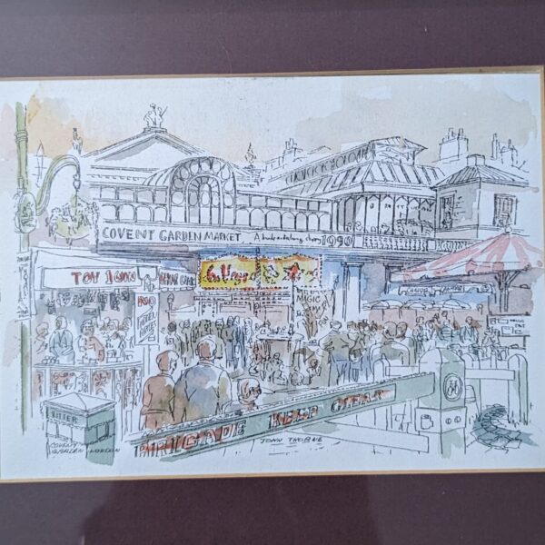 Original Watercolor + Ink English - Signed John Thorne - 1990 - Covent Garden Market - Matted Art